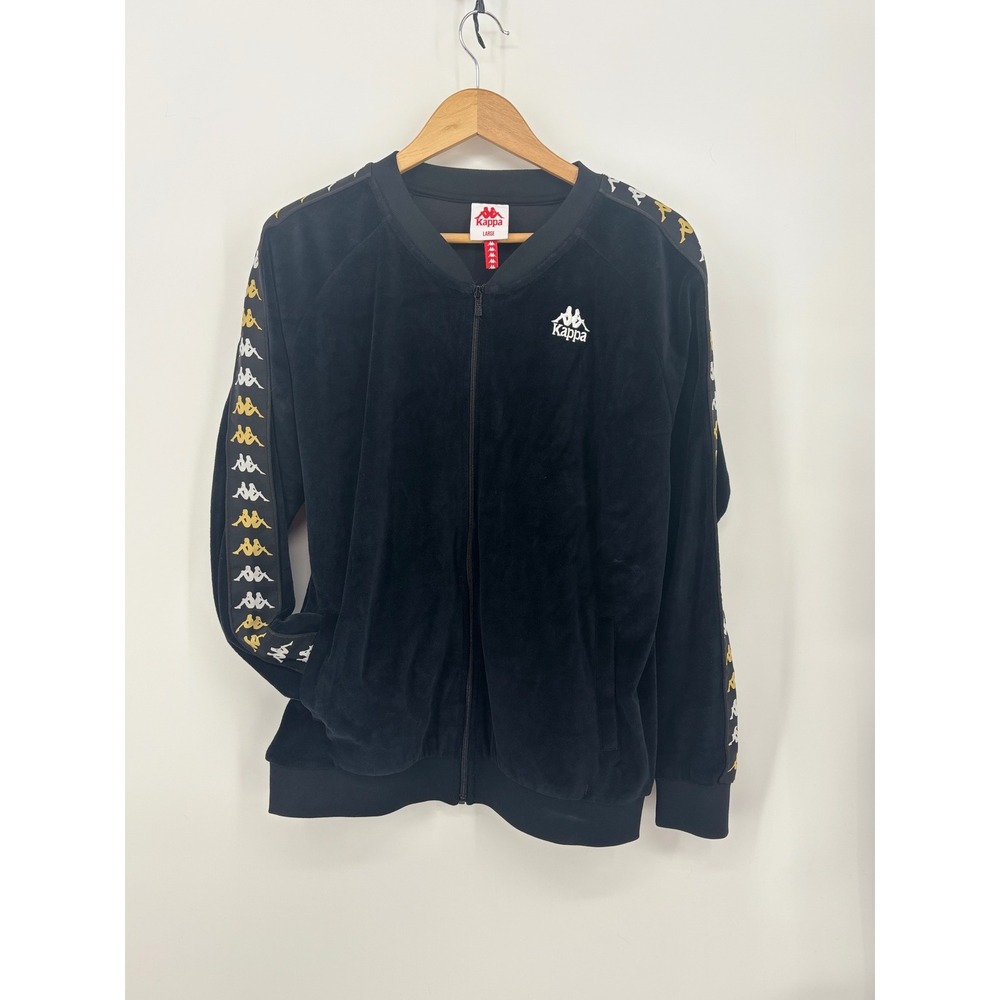Kappa authentic Benetti Velour Track Jacket Black large men's omini logo tape